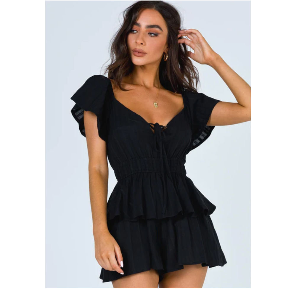 PRINCESS POLLLY A Love Song Romper Black Tiered Ruffle Cotton Size 0